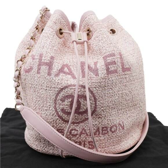 Chanel  Deauville Lurex Boucle Drawstring Bag Pink - Picture 3 of 14